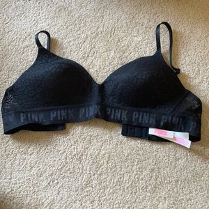 PINK Black Wireless Lightly Lined Bra 36B